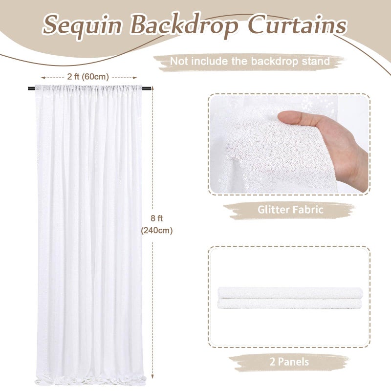 SoarDream White Sequin Backdrop Curtains 2 Pieces 2FTx8FT Glitter Background Sparkly Party Backdops for Christmas Party Wedding Stage Photography Decorations - Image 4
